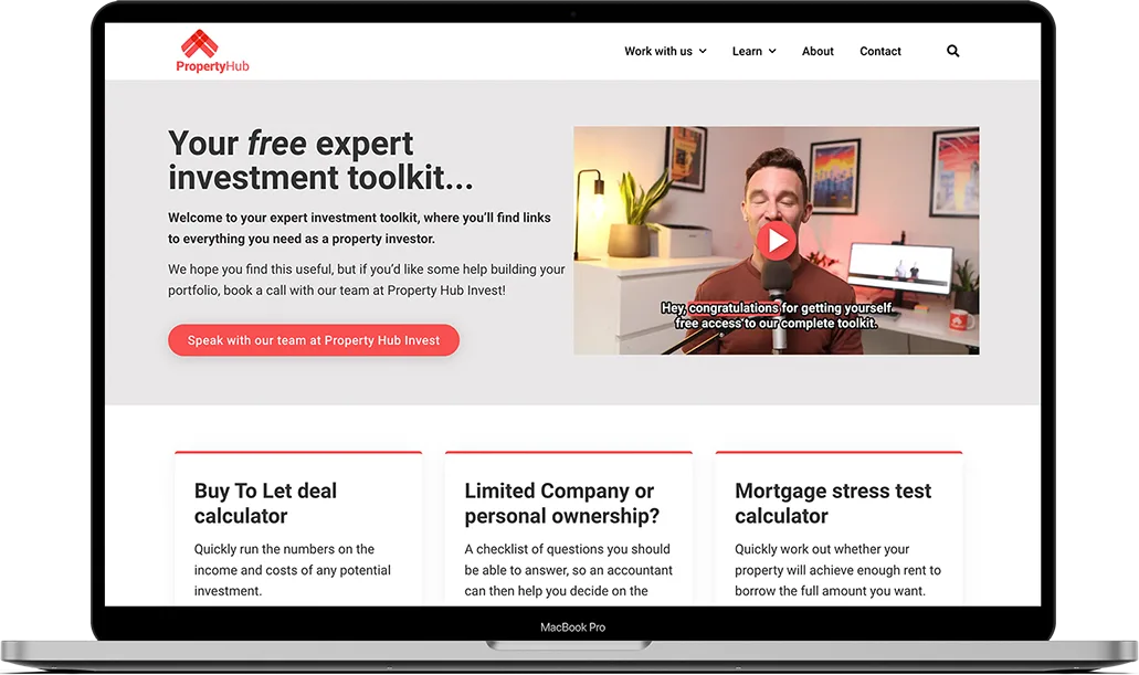 Preview of the Property Hub investment toolkit on a laptop